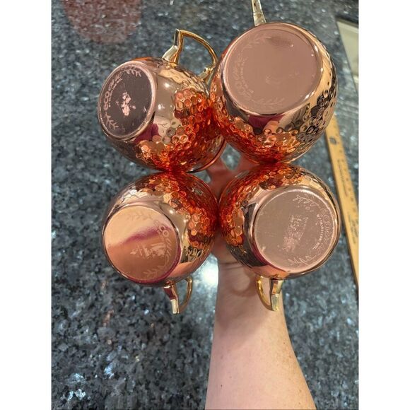 Set of 4 Eco One Hammered Copper Moscow Mule Mugs – Silver Stainless Steel Inter - Picture 3 of 8